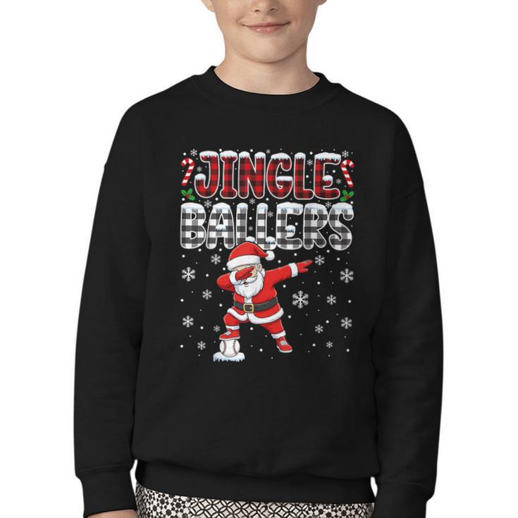 Jingle Ballers Plaid Santa Dabbing Baseball Christmas Youth Crewneck Sweatshirt