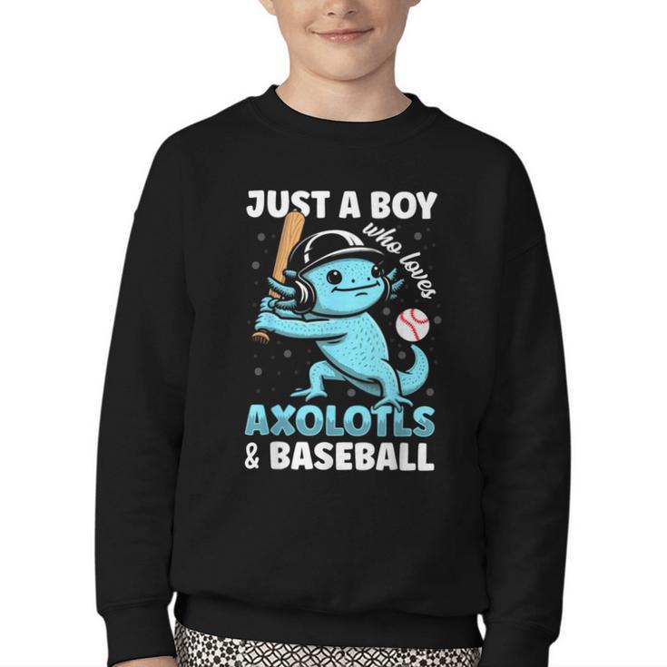 Just A Boy Who Loves Axolotls & Baseball Youth Crewneck Sweatshirt