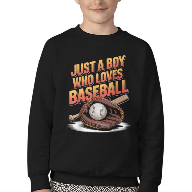 Just A Boy Who Loves Baseball Player Kids Youth Crewneck Sweatshirt