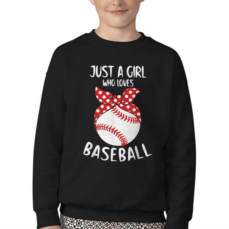 Just A Girl Who Loves Baseball Cute Retro Baseball Lover Youth Crewneck Sweatshirt