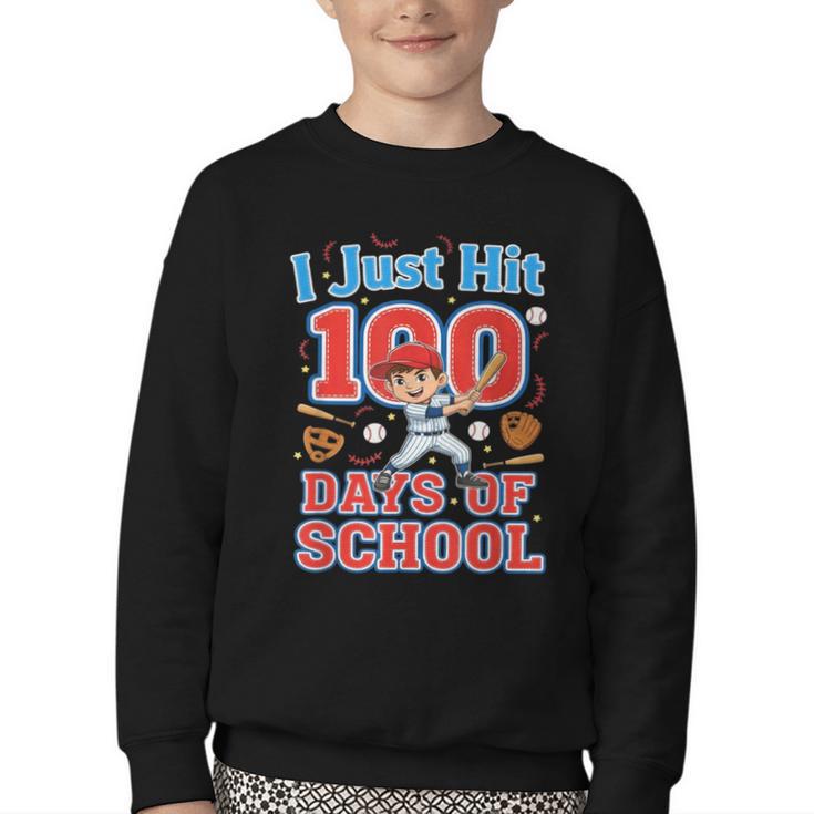 I Just Hit 100 Days Of School Baseball 100th Day Boys Kids Youth Crewneck Sweatshirt