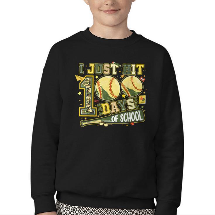 I Just Hit 100 Days Of School Baseball Teacher Boy Girl Kid Youth Crewneck Sweatshirt