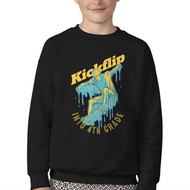 Kickflip Into 4th Grade Skateboard Lover Back To School Youth Crewneck Sweatshirt