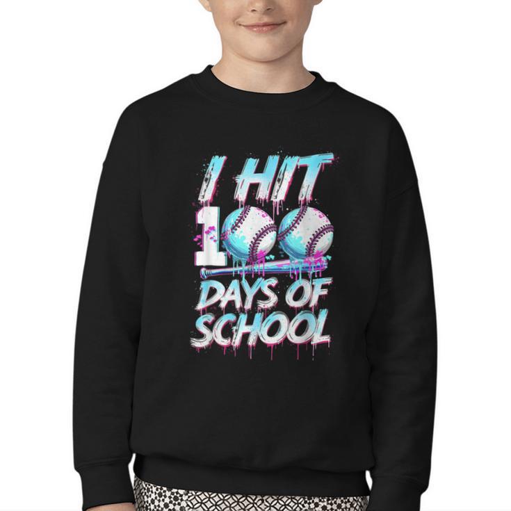 Kids 100 Days Of School 100th Day Baseball Ice Cream Drip Youth Crewneck Sweatshirt