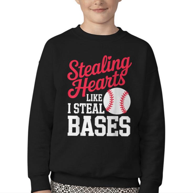 Kids Stealing Hearts Cute Baseball Boys Youth Crewneck Sweatshirt