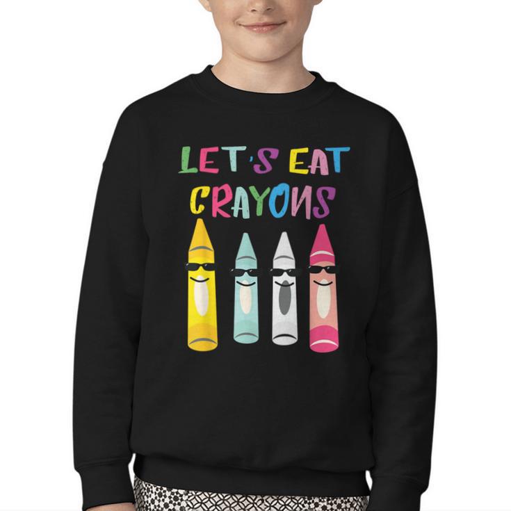 Kindergarten Back To School Crayons Let's Eat Crayon Youth Crewneck Sweatshirt