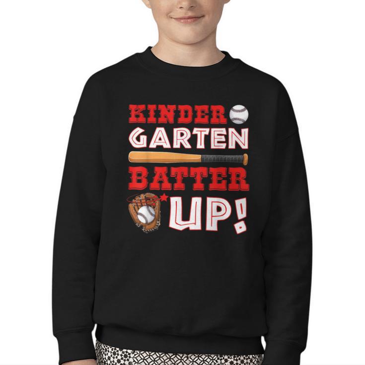 Kindergarten Batter Up Back To School Baseball Player Boys Youth Crewneck Sweatshirt