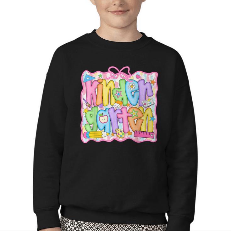 Kindergarten Coquette Bow Back To School Kinder Girl Kids Youth Crewneck Sweatshirt