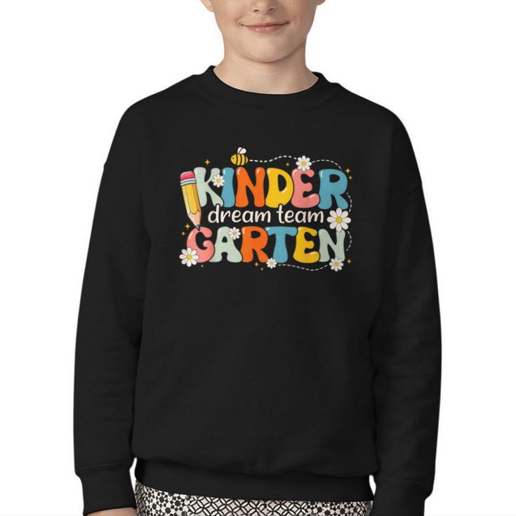 Kindergarten Dream Team Groovy Retro Children Back To School Youth Crewneck Sweatshirt