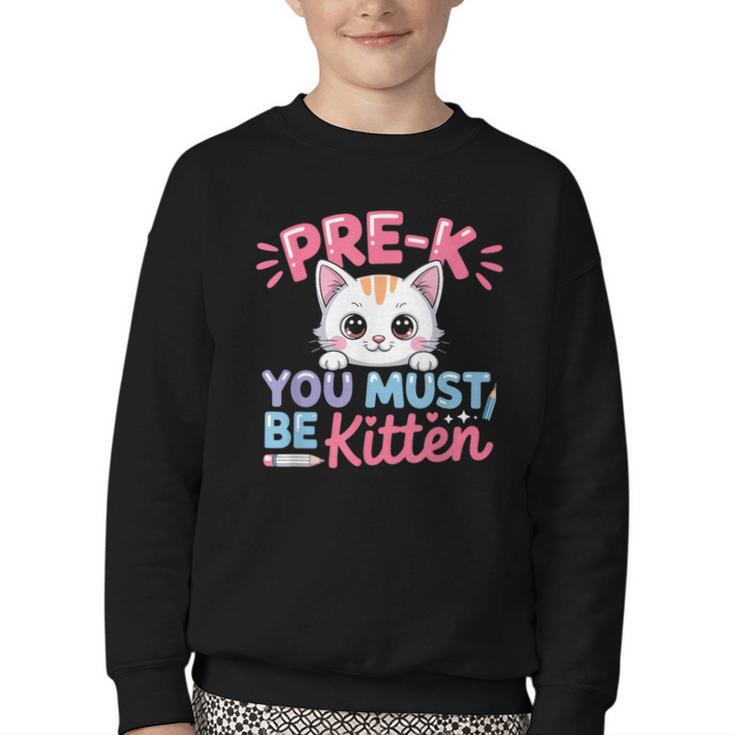 Kitten Back To School Girls Preschool Cat Lover Youth Crewneck Sweatshirt