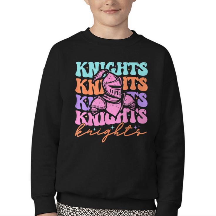 Knights Mascot Back To School Spirit Sports Men Women Groovy Youth Crewneck Sweatshirt