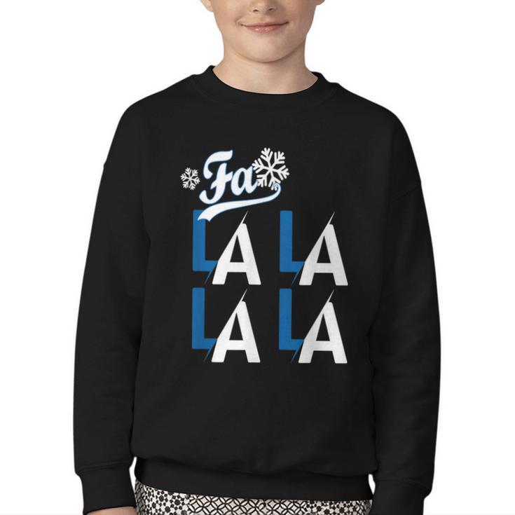LA Baseball Fan Christmas FA La La Holiday Blue Theme Youth Crewneck Sweatshirt