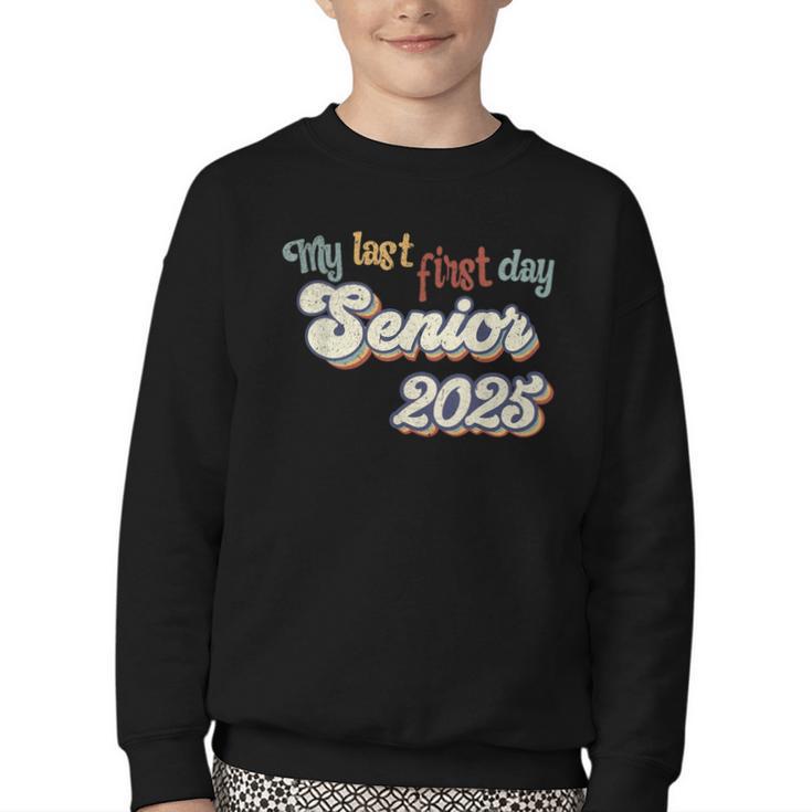 My Last First Day Senior 2025 Back To School Vintage Cool Youth Crewneck Sweatshirt