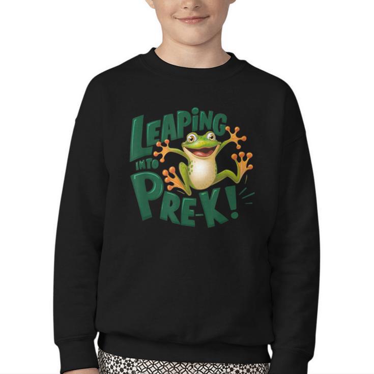 Leaping Into Pre-K Jumping Tree Frog Back To School Fun Youth Crewneck Sweatshirt Leaping Into Pre-K Jumping Tree Frog Back To School Fun Youth Crewneck Sweatshirt