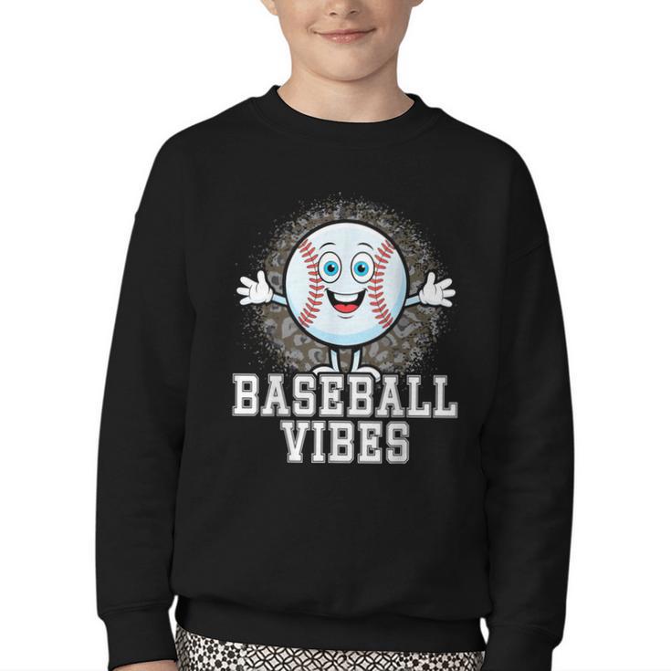 Leopard Baseball Vibes Game Day Softball Life Mom Youth Crewneck Sweatshirt