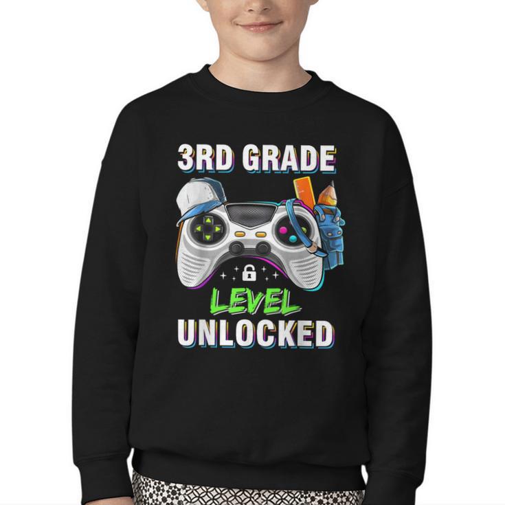 Level 3rd Grade Unlocked Back To School First Day Boys Kids Youth Crewneck Sweatshirt Level 3rd Grade Unlocked Back To School First Day Boys Kids Youth Crewneck Sweatshirt