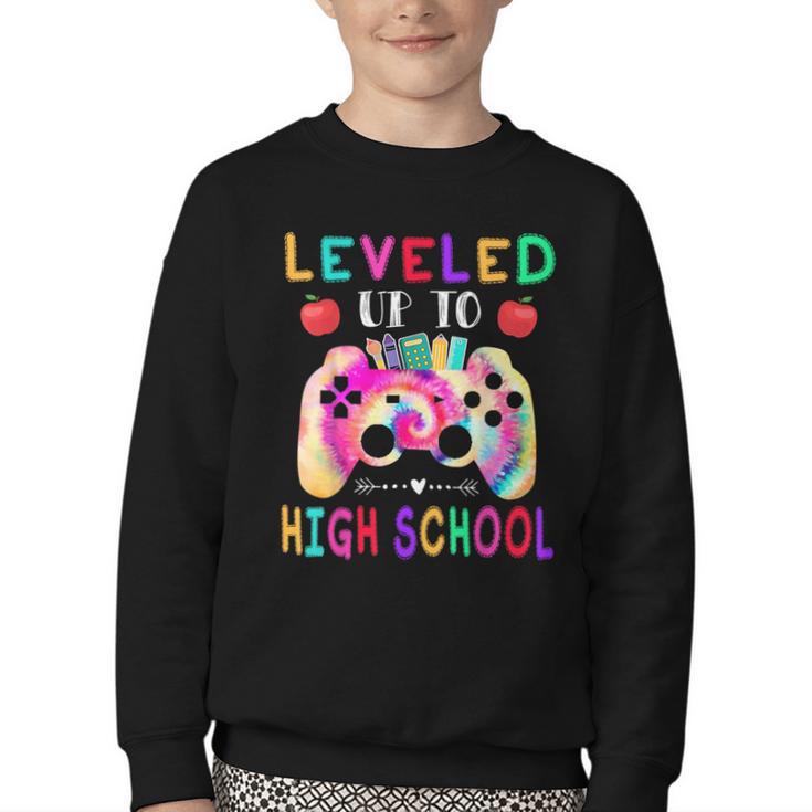 Leveled Up To High School Gaming Fun Back To School Tie Dye Youth Crewneck Sweatshirt