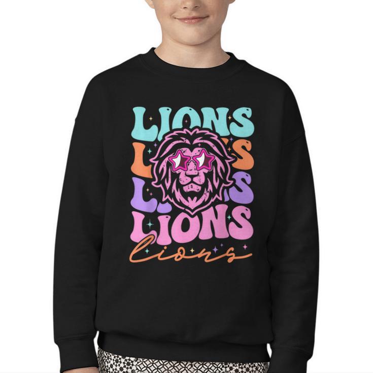 Lion Mascot Back To School Spirit Sports Men Women Groovy Youth Crewneck Sweatshirt