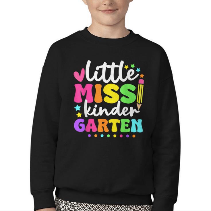 Little Miss Kindergarten Kids Girls Pencil Back To School Youth Crewneck Sweatshirt