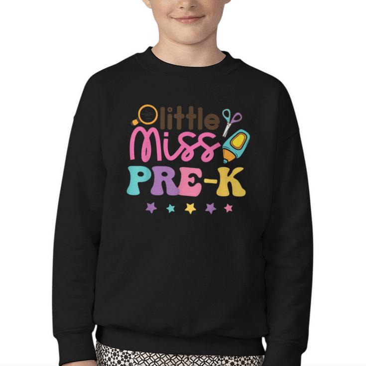 Little Miss Pre-K Preschool First Day Back To School Girls Youth Crewneck Sweatshirt