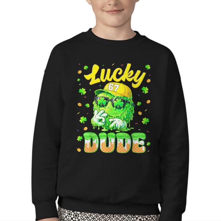 Lucky Dude Drip Baseball Shamrock St Patrick Men Boy Youth Youth Crewneck Sweatshirt