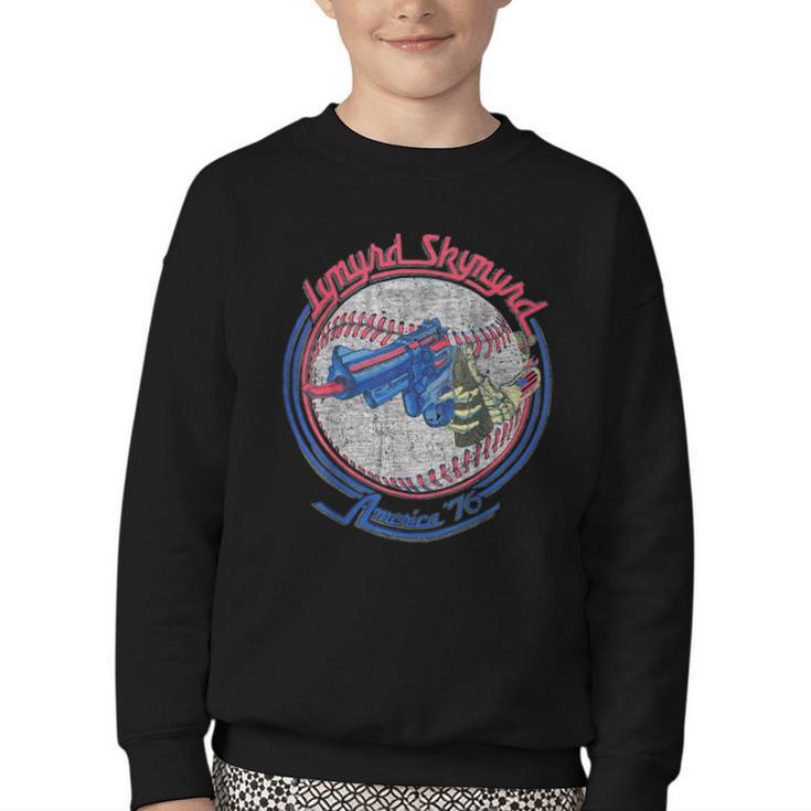 Lynyrd Skynyrd Skeleton Baseball Gun US Flag Cowboy Rock Fan Youth Crewneck Sweatshirt