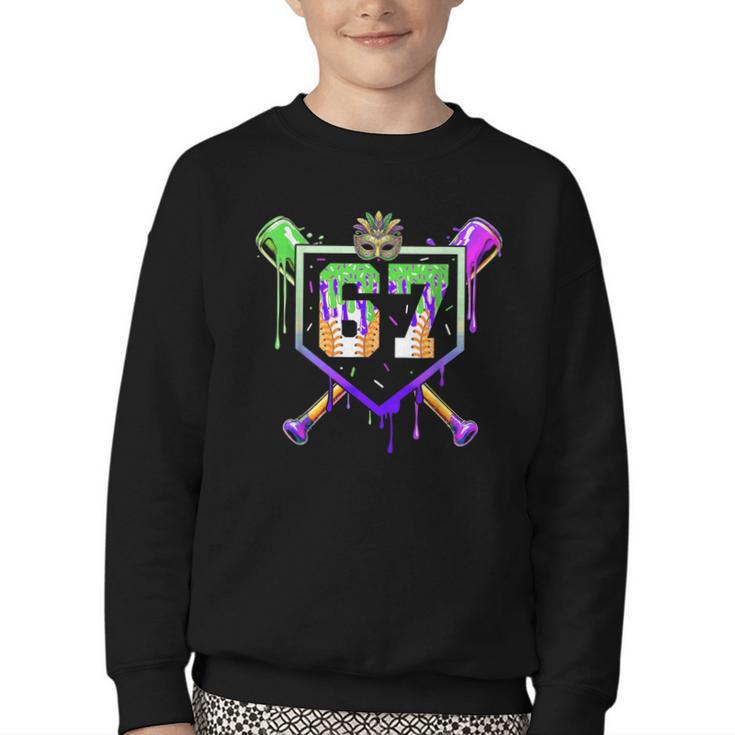 Mardi Gras Baseball Carnival Party Ice Cream Drip Boys Youth Crewneck Sweatshirt