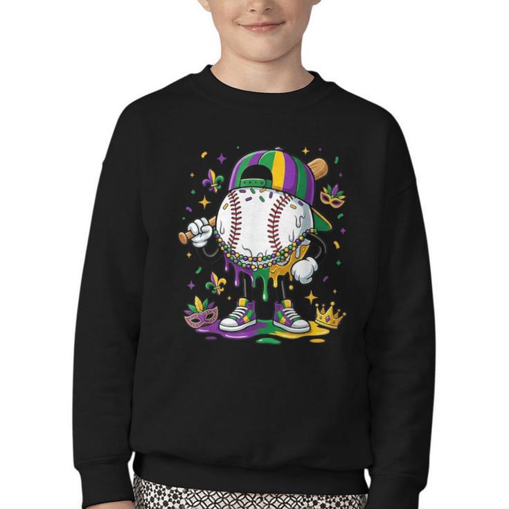 Mardi Gras Ice Cream Drip Baseball Carnival Party Mask Boys Youth Crewneck Sweatshirt Mardi Gras Ice Cream Drip Baseball Carnival Party Mask Boys Youth Crewneck Sweatshirt