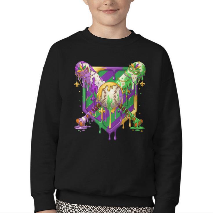 Mardi Gras Ice Cream Drip Baseball Sports For Men Women Kids Youth Crewneck Sweatshirt