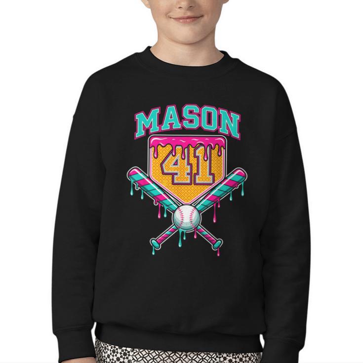 Mason 41 Meme Ice Cream Drip Baseball Birthday Costume Youth Crewneck Sweatshirt