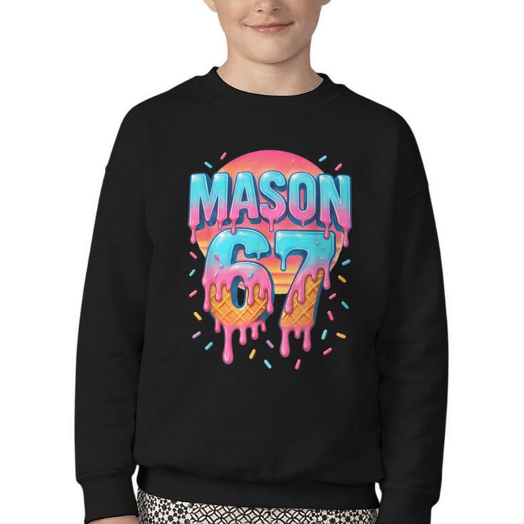 Mason 67 Costume Ice Cream Baseball Drip 6 7 Meme Six Seven Youth Crewneck Sweatshirt