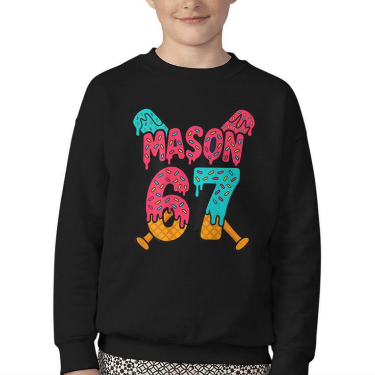 Mason 67 Ice Cream Drip Baseball Meme Youth Crewneck Sweatshirt