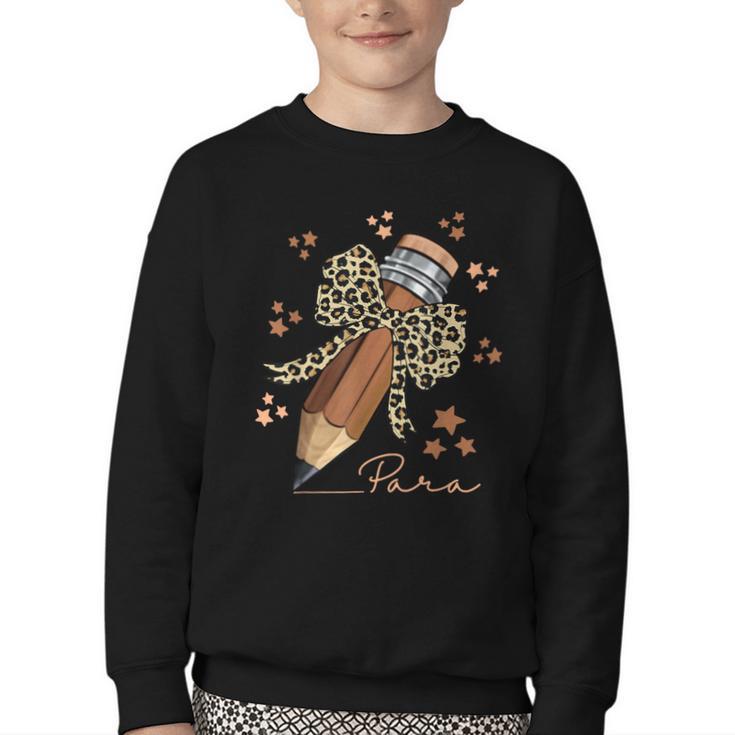 Melanin Pencil Leopard Bow Para Back To School Youth Crewneck Sweatshirt