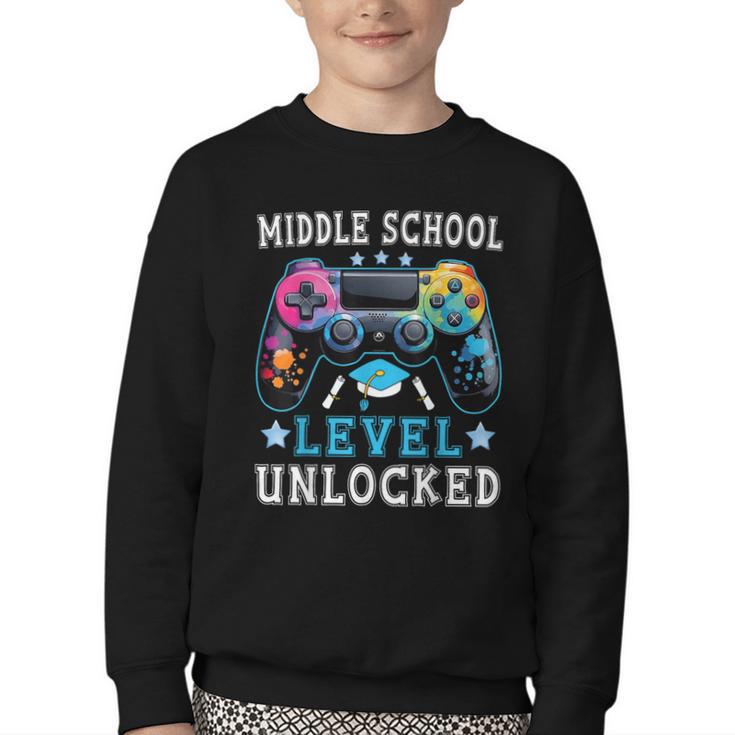 Middle School Level Unlocked Gamer First Day Back To School Youth Crewneck Sweatshirt