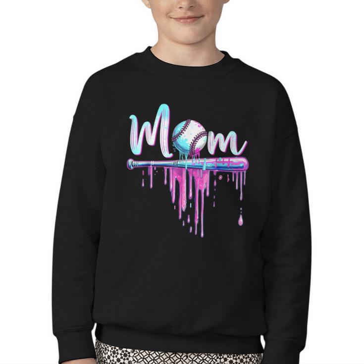 Mom Baseball Ice Cream Drip Birthday Boy Family Youth Crewneck Sweatshirt