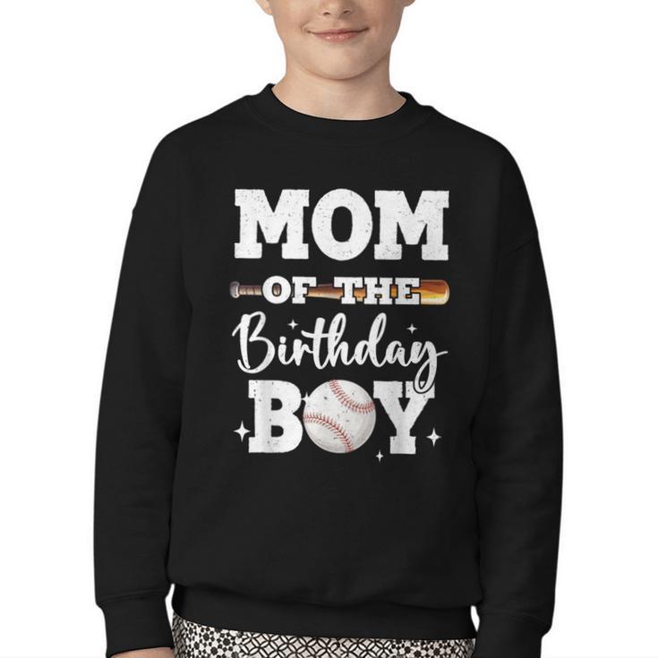 Mom Of The Birthday Boy Baseball Bday Family Youth Crewneck Sweatshirt