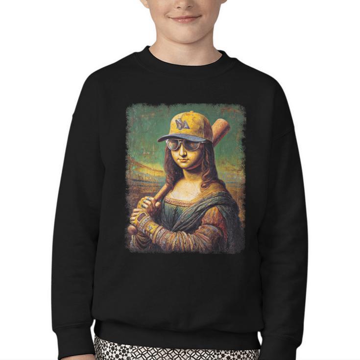 Mona Lisa Baseball Trending Aesthetic Streetwear Youth Crewneck Sweatshirt