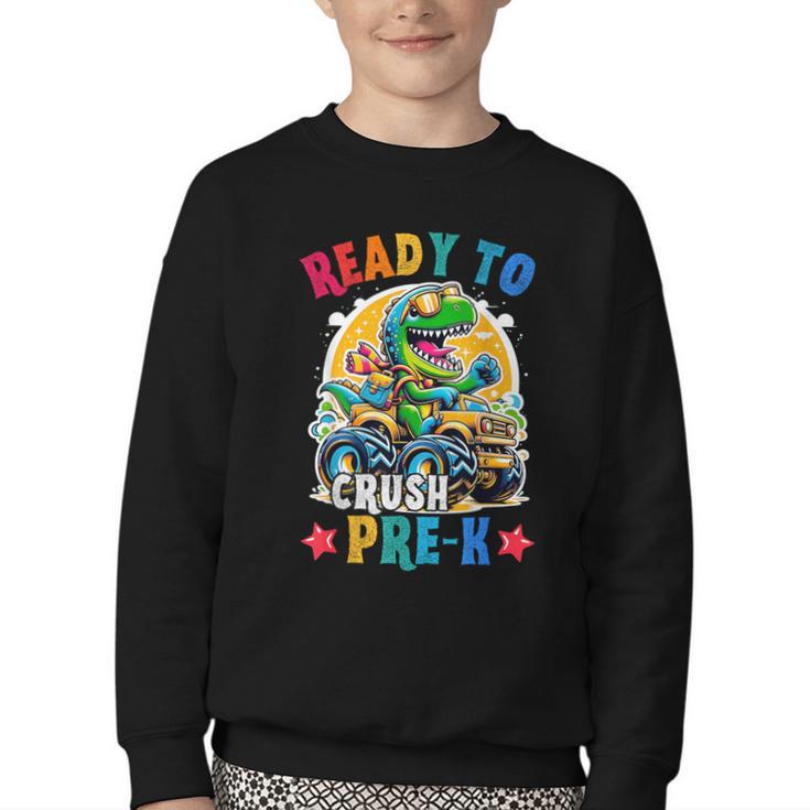 Monster Truck Dinosaur Boys Back To School Crush Pre-k Kids Youth Crewneck Sweatshirt Monster Truck Dinosaur Boys Back To School Crush Pre-k Kids Youth Crewneck Sweatshirt