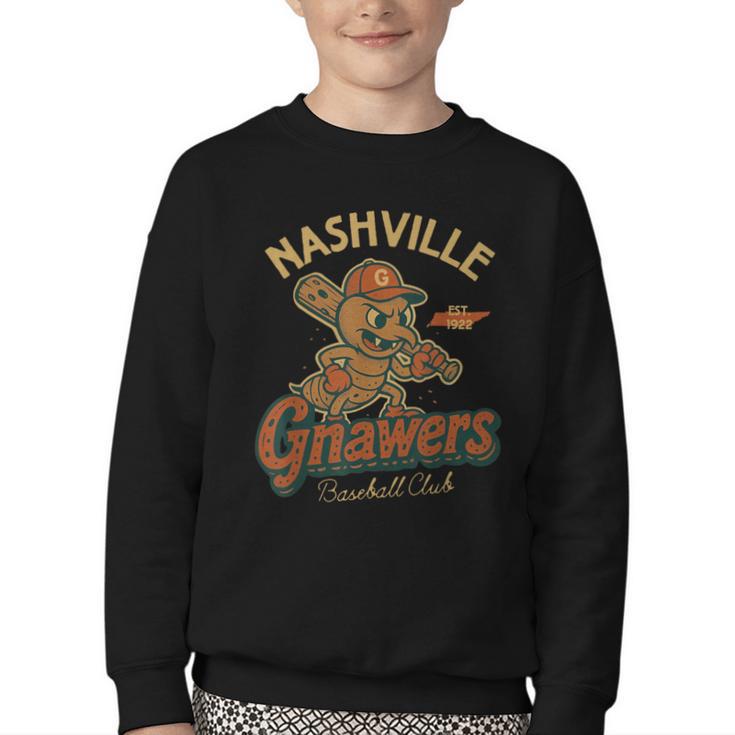 Nashville Gnawers Retro Minor League Baseball Youth Crewneck Sweatshirt