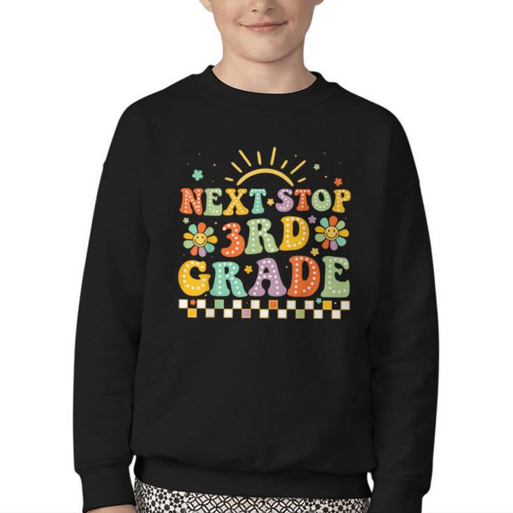 Next Stop 3rd Grade Groovy Retro Third Grade Back To School Youth Crewneck Sweatshirt