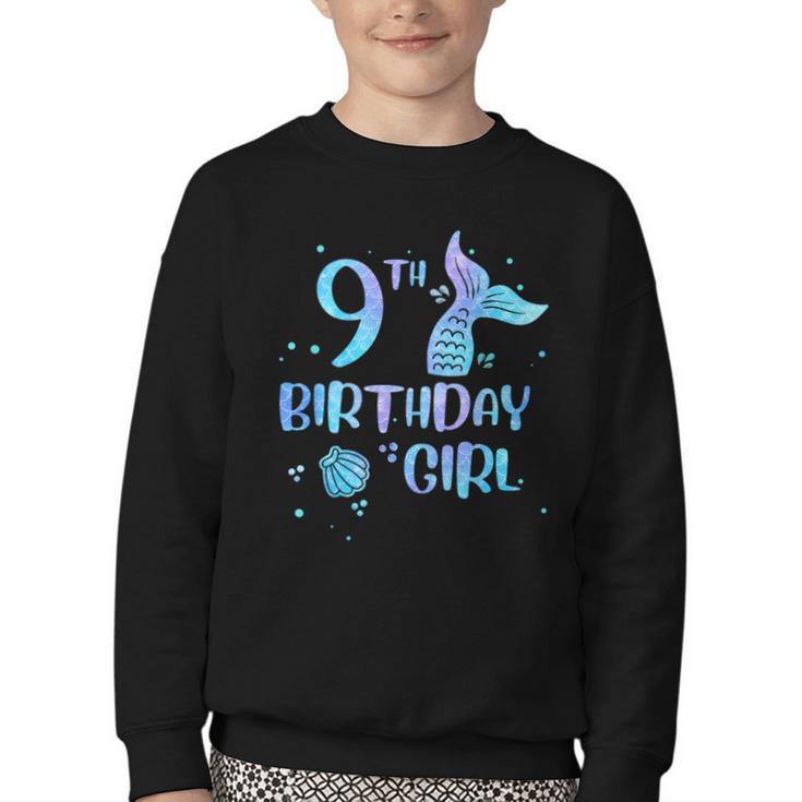 Ninth Birthday Girl Mermaid 9th Toddler's Back To School Youth Crewneck Sweatshirt Ninth Birthday Girl Mermaid 9th Toddler's Back To School Youth Crewneck Sweatshirt