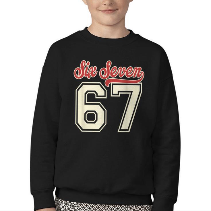 Number 67 Meme Six Seven Baseball Style Kids Boy Teen Youth Crewneck Sweatshirt