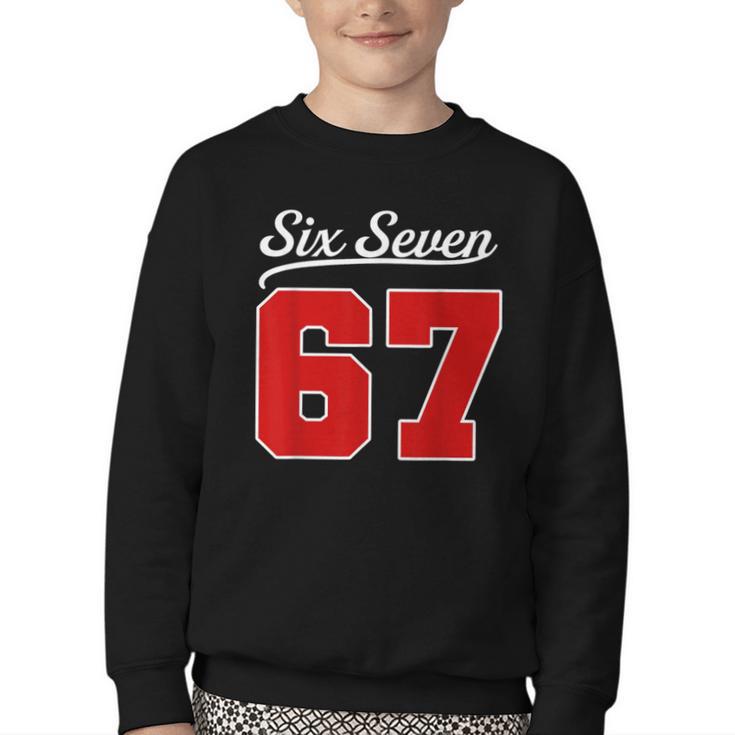 Number 67 Numbered Six Seven Baseball Jersey Style Team 67 Youth Crewneck Sweatshirt