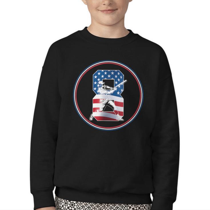 Number 8 Years Baseball 8TH Birthday Youth Crewneck Sweatshirt