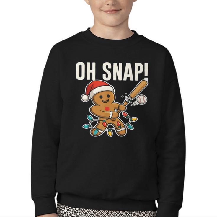 Oh Snap Gingerbreadman Christmas Baseball Humor Youth Crewneck Sweatshirt