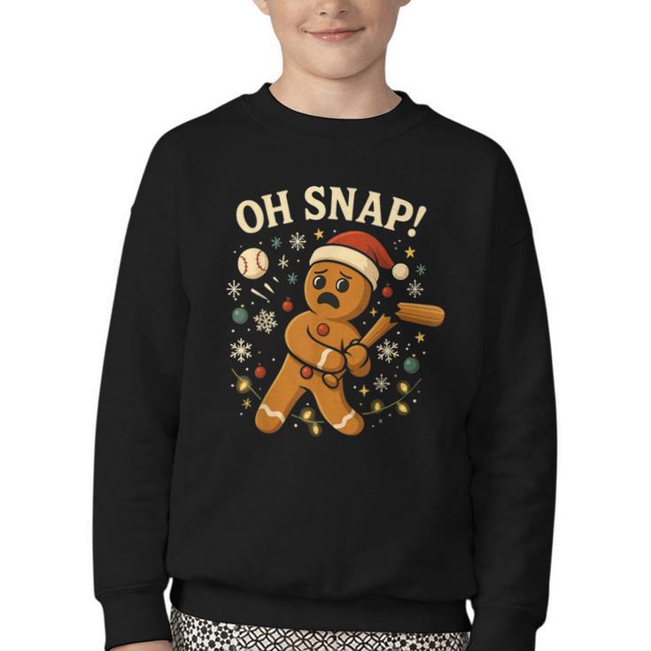 Oh Snap Gingerbreadman Christmas Baseball Youth Crewneck Sweatshirt