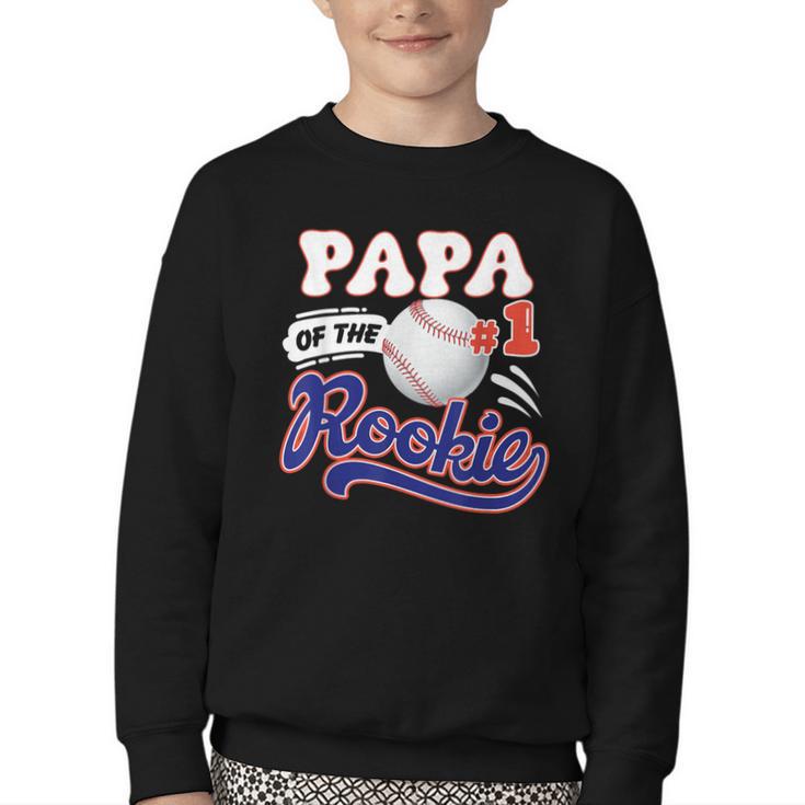Papa Rookie Of Year 1st Birthday Baseball Theme Matching Youth Crewneck Sweatshirt