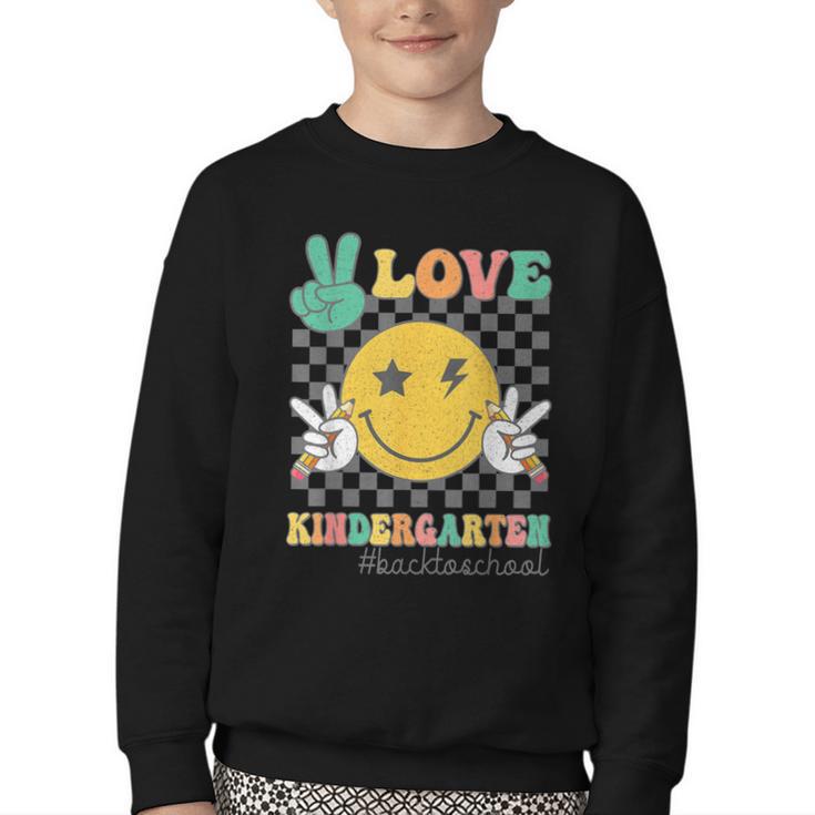 Peace Love Kindergarten Smile Face Hippie Back To School Youth Crewneck Sweatshirt