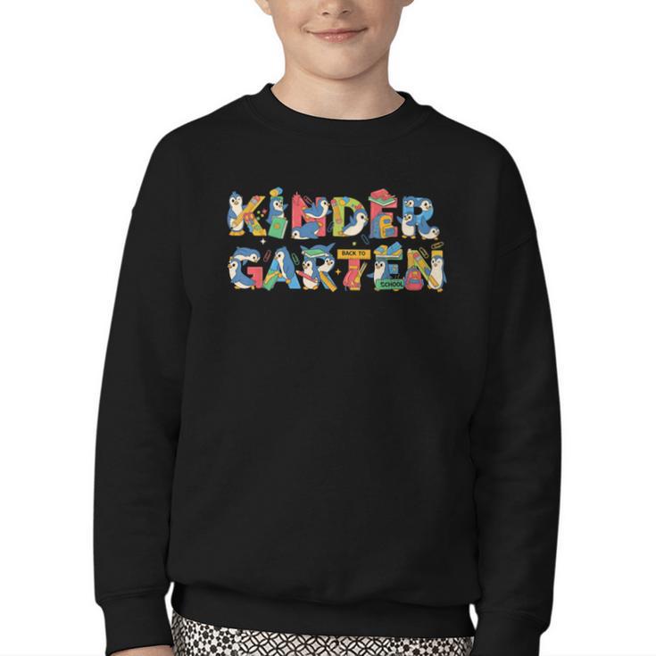 Penguin Kindergarten Back To School Kids Boys Girls Youth Crewneck Sweatshirt
