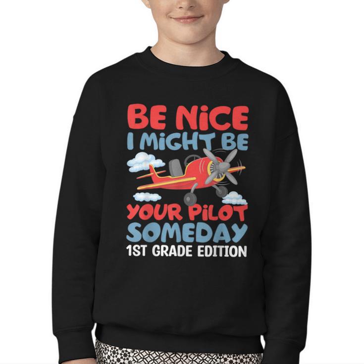 I Might Be Your Pilot First Day Back To School 1st Grade Youth Crewneck Sweatshirt